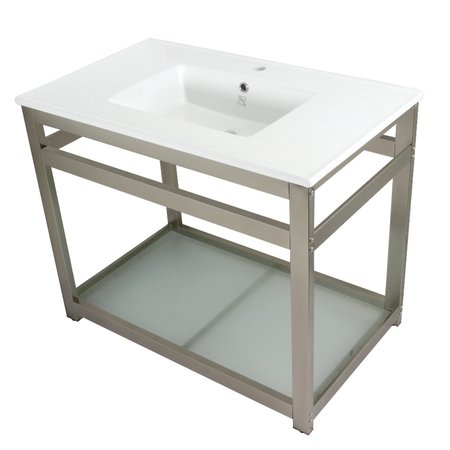 FAUCETURE VWP3722B8 37-Inch Ceramic Console Sink (1-Hole), White/Brushed Nickel VWP3722B8